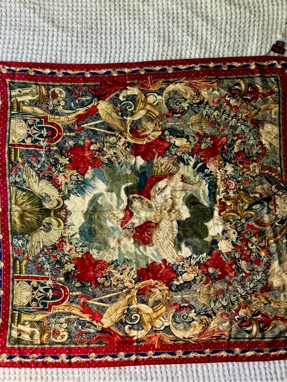 Red & Gold Floral Silk Scarf - Designer-Inspired Wrap